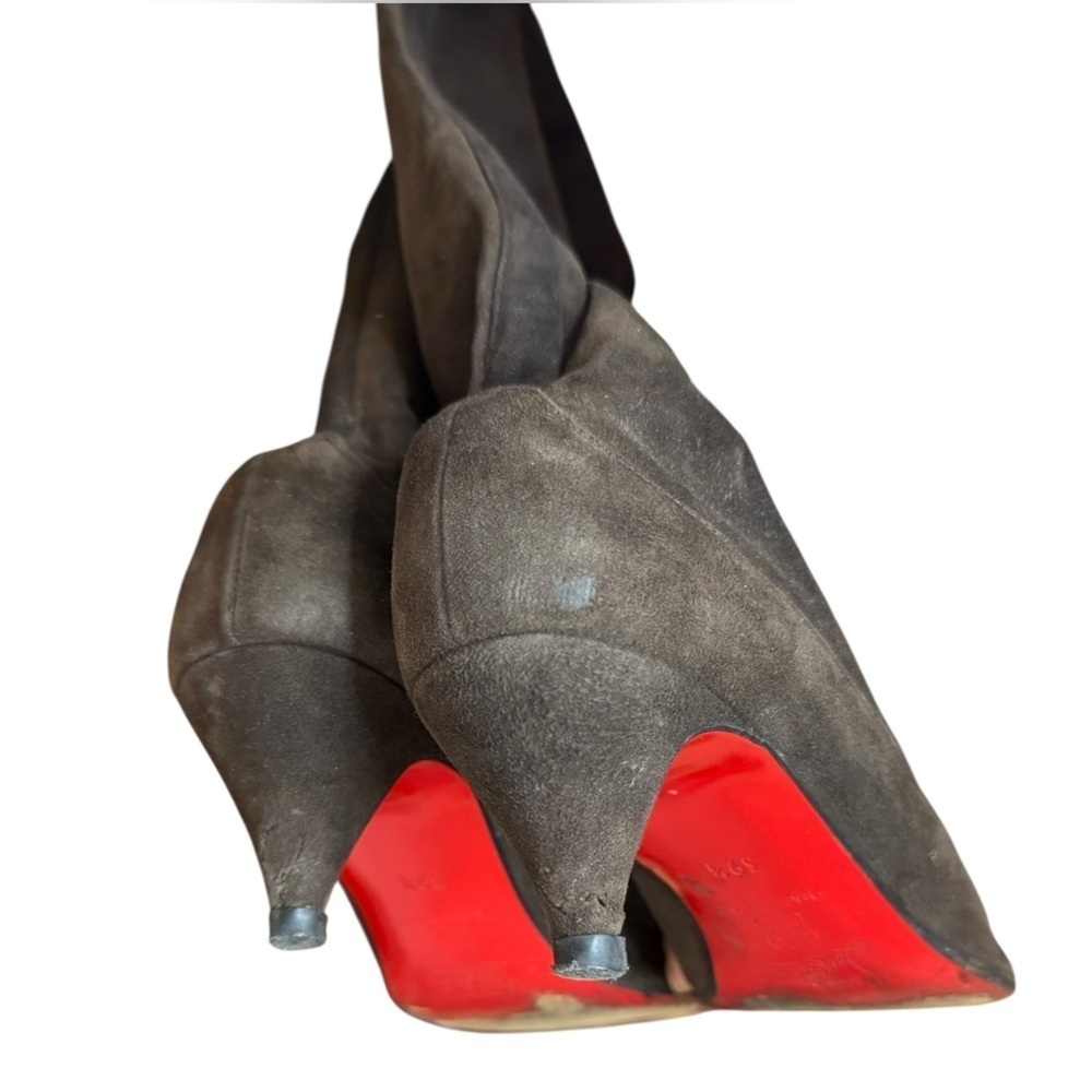 Christian Louboutin Brown Suede Pull On Heeled Boots - Picture 3 of 7